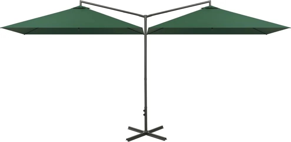 vidaXL Umbrelă de soare dublă cu stâlp din oțel, verde, 600x300 cm
