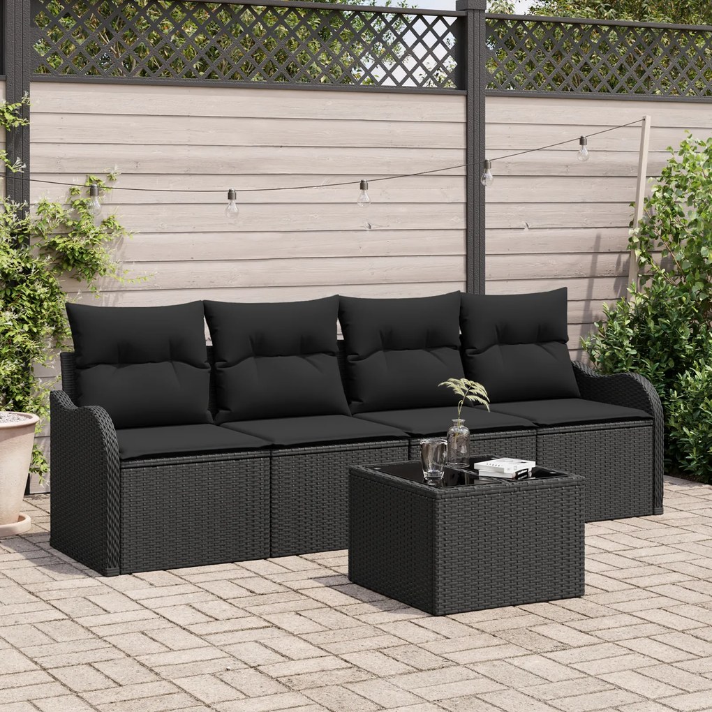 Set canapele grădină 5 piese cu perne negru poliratan