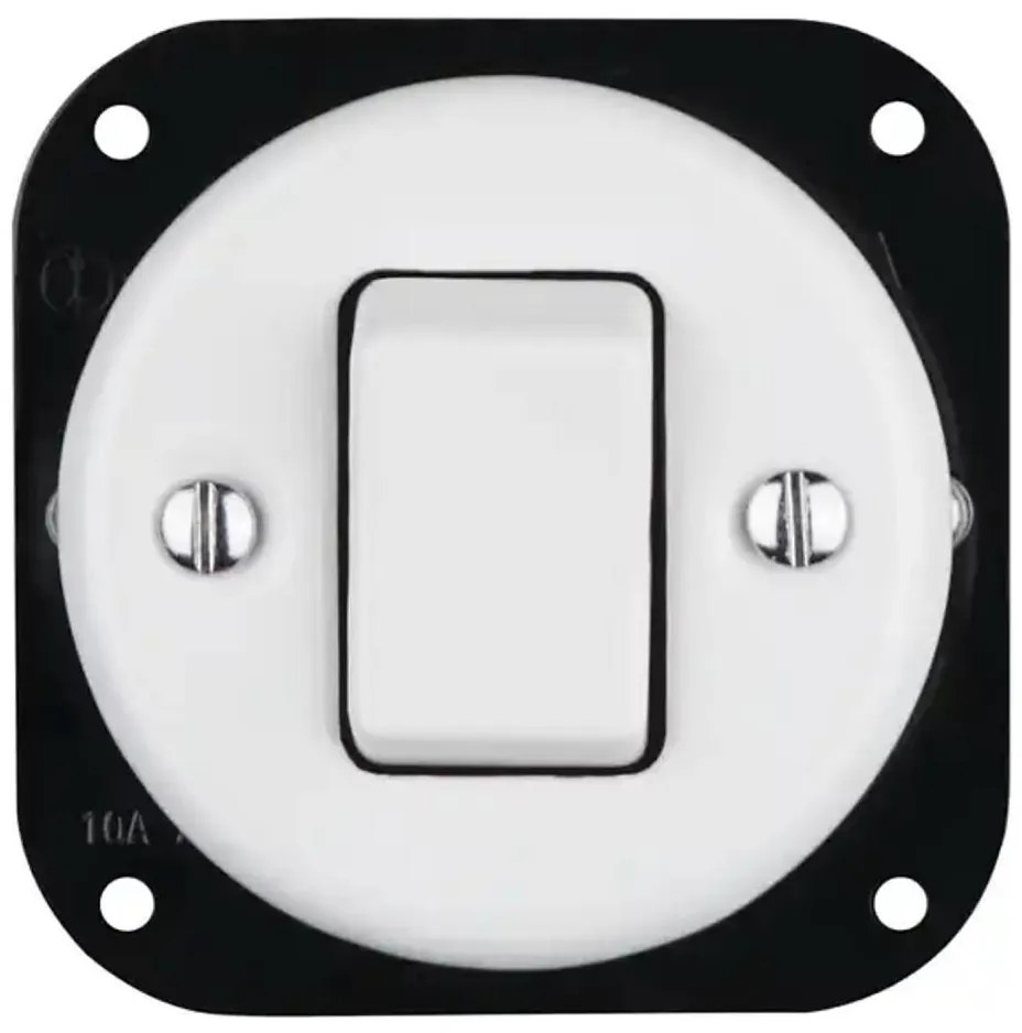 Bohemia-Design - Întrerupător retro simplu din porțelan, fără ramă, nr. 7, alb