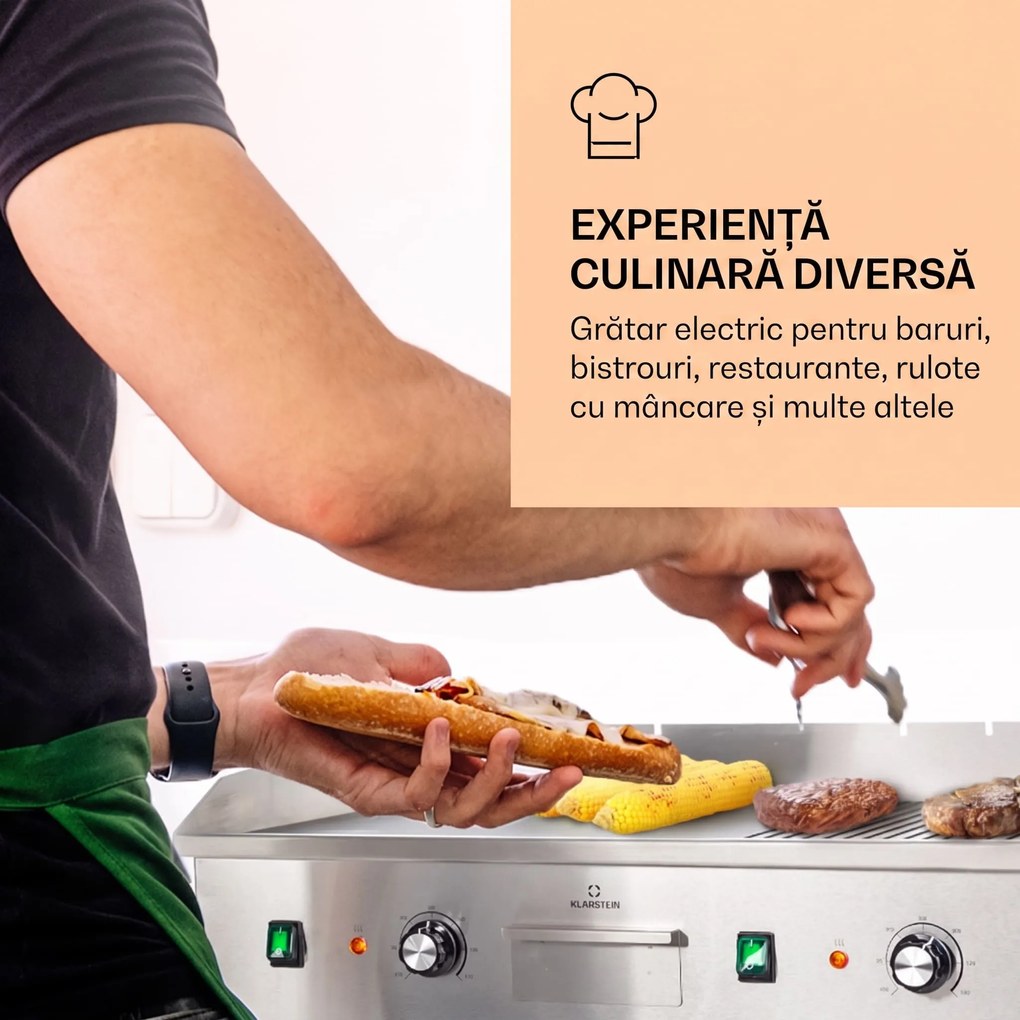 Klarstein Grillmeile 4400, grătar electric, Plancha, 2x2200W, placă de grătar din oțel inoxidabil