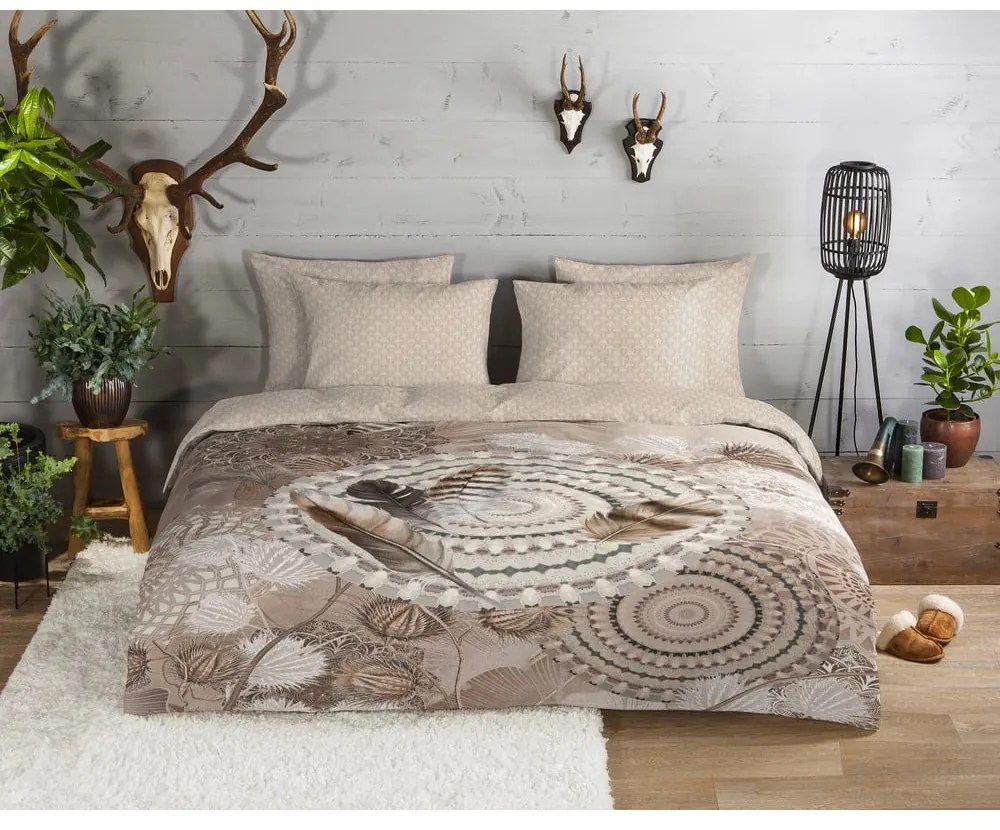 Lenjerie de pat maro din flanelă pentru pat de o persoană 140x200 cm Ringhda – HIP