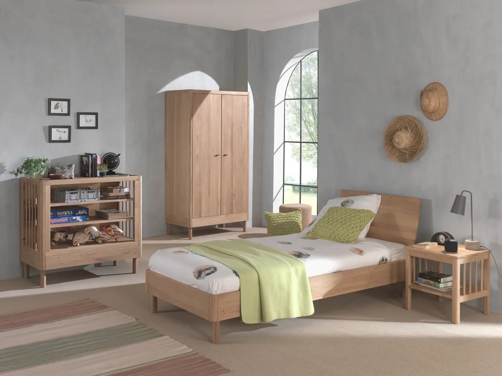 Set Complet Mobilier Camera Bebelusi Forrest Oak, Pat 90x200 cm, Dulap cu 2 Uși, Noptieră și Masă de înfășat, din Lemn de Stejar, Natur – Vipack