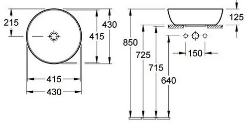 Pachet lavoar pe blat Villeroy&Boch Artis si ventil ceramic fix, 41794301+68080001