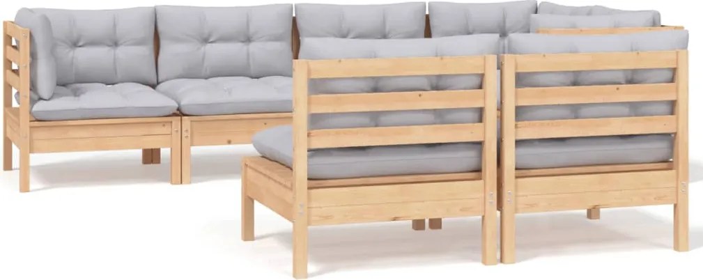 vidaXL Set mobilier grădină cu perne gri, 7 piese, lemn masiv de pin