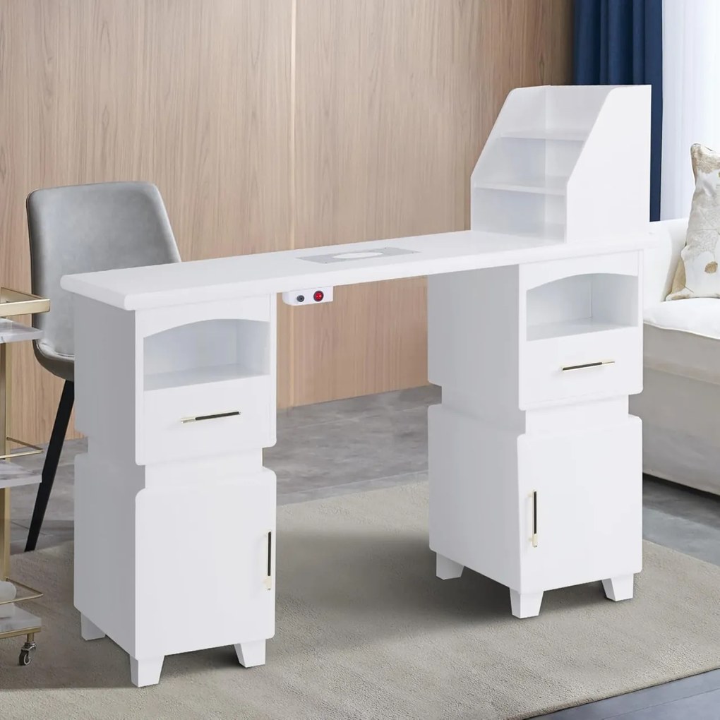 MANIA201 - Masuta manichiura, 120 cm, cu aspirator incorporat, masa cosmetica - Alba