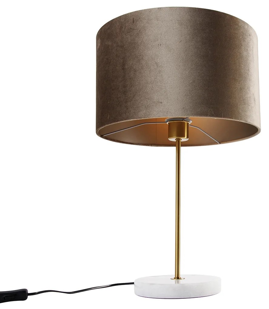 Lampă de masă din alamă cu abajur de catifea gri-maroniu 35 cm - Kaso