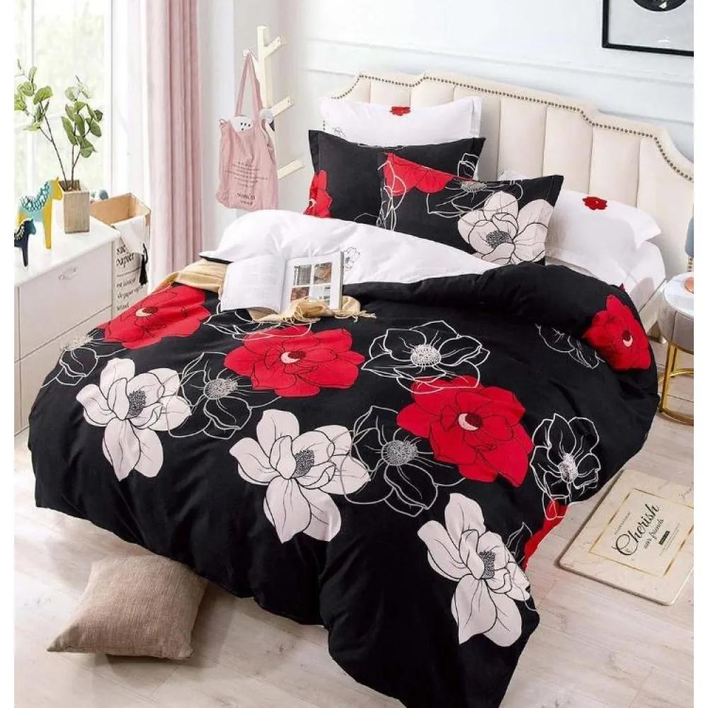 Lenjerie de pat din Finet cu 6 piese, Black Flowers Style