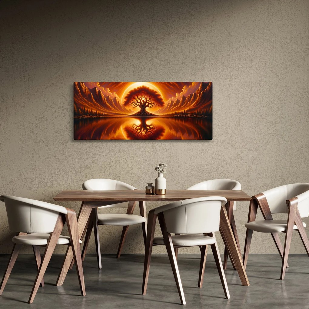 Tablou – Arbore în soare sângeriu (120x50 cm)