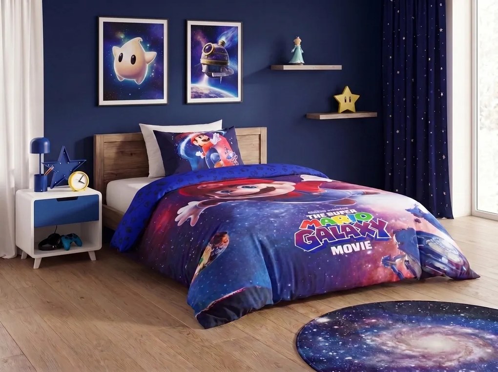 Lenjerie de pat 3D MARIO GALAXY colorata, 100% bumbac Dimensiune lenjerie de pat: 70 x 80 cm | 140 x 200 cm