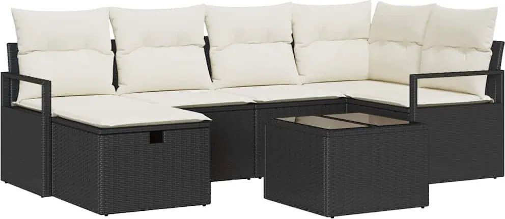 vidaXL Set de canapele pentru grădină cu pernă 7 pcs Negru Rattan poli