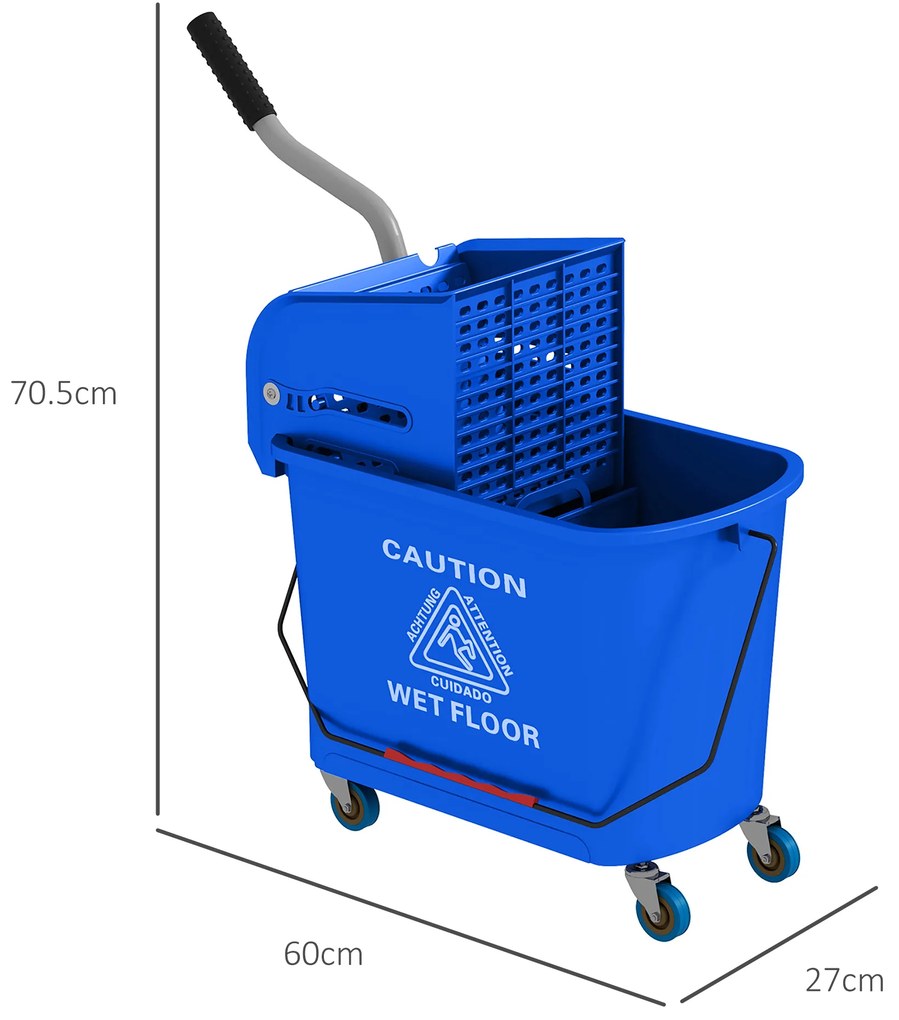 HOMCOM Cărucior Profesional pentru Curățenie cu Găleată pentru Mop de 20L, 60x27x70,5 cm, Albastru | Aosom Romania