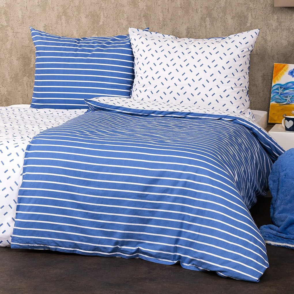 Lenjerie de pat din bumbac 4Home Dungi, albastru, 140 x 220 cm, 70 x 90 cm