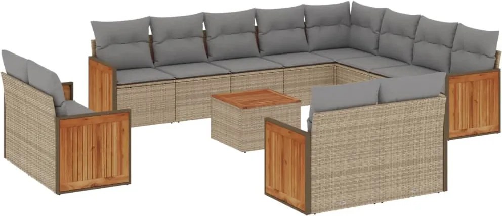 vidaXL Set canapele de grădină, 13 piese, cu perne, bej, poliratan