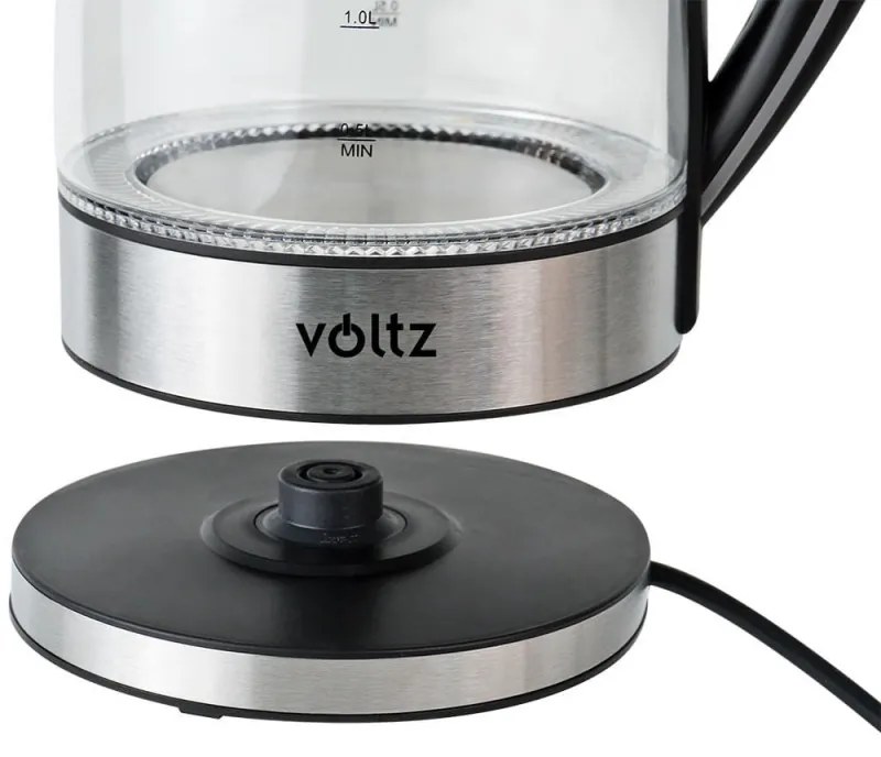Cana electrica Voltz V51230E, 2200W, 1.7 L, Sticla, Inox