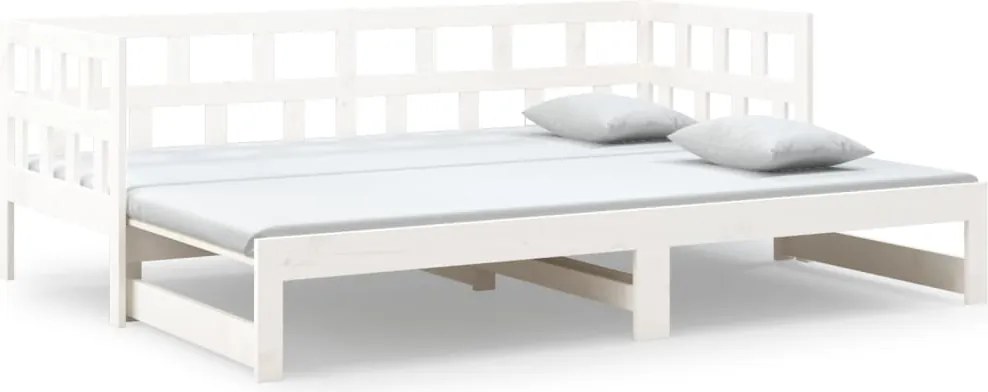 vidaXL Pat extensibil de zi, alb, 2x(80x200) cm, lemn masiv de pin
