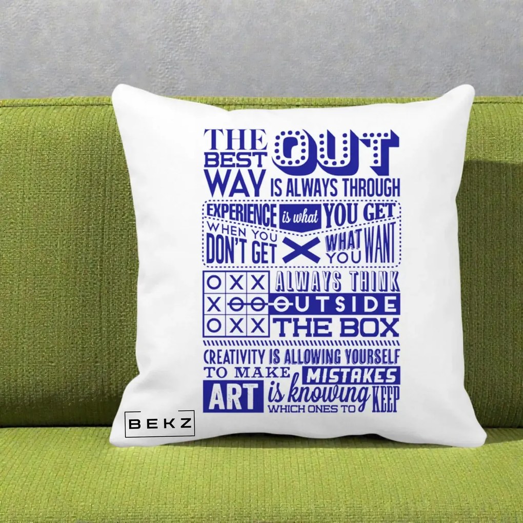 Perna Decorativa Citate Creativitate Albastru, 40x40 cm, Alba Mata, Husa Detasabila, Perna Inclusa, BEKZ®