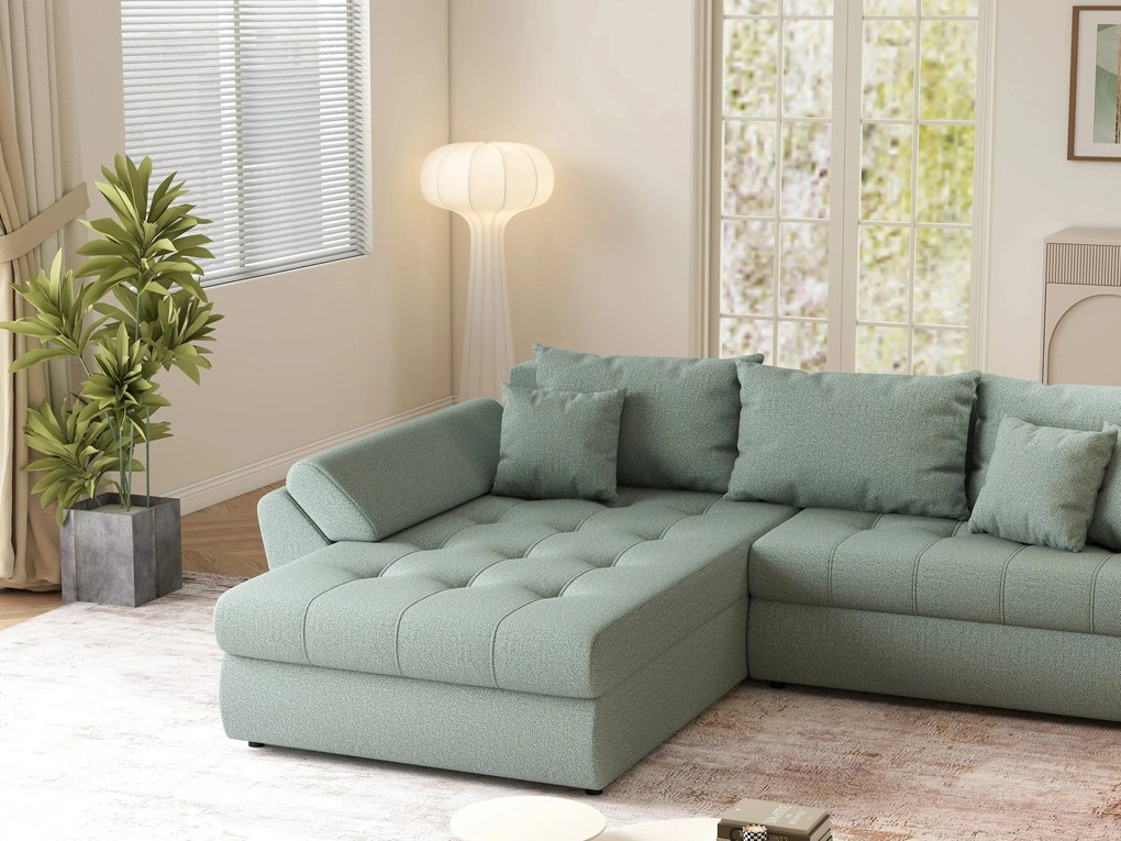 Colțar extensibil dumonde cu ladă de depozitare si sezut confortabil din spuma high-density, Loana Enjoy Mint 270x185 cm