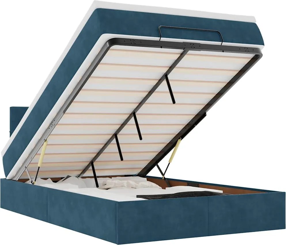 vidaXL Cadru de pat otoman cu saltea Albastru închis 120x200cm catifea