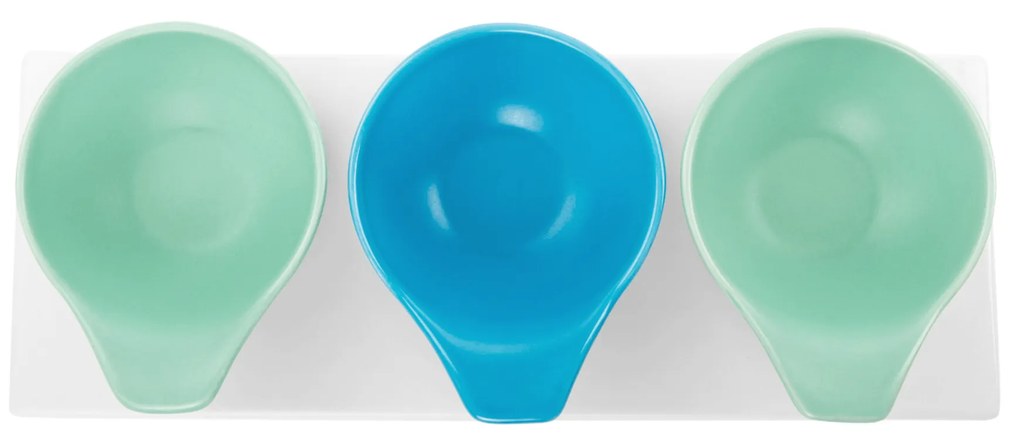 Set de 3 boluri pe tavă, alb / albastru / turcoaz / cyan, KESPER