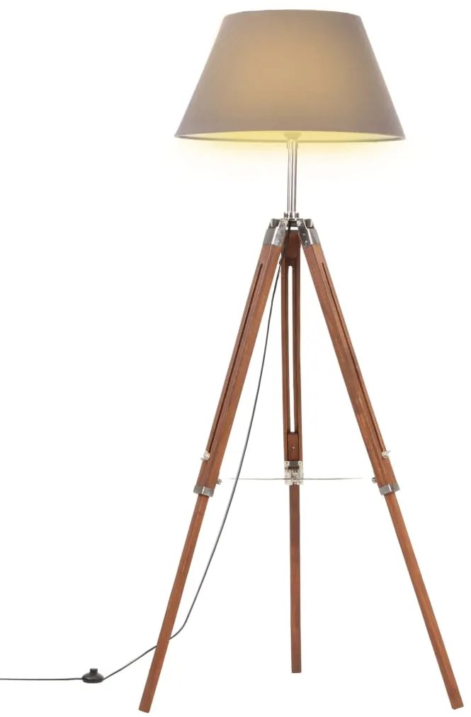 Lampa de podea trepied, maro miere si gri, 141 cm, lemn de tec Maro  si gri, 1, 1