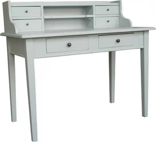 Birou în stil shabby chic din lemn de pin, gri, cu 6 sertare și suprastructură, 102 x 115 x 60 cm, „Paris”