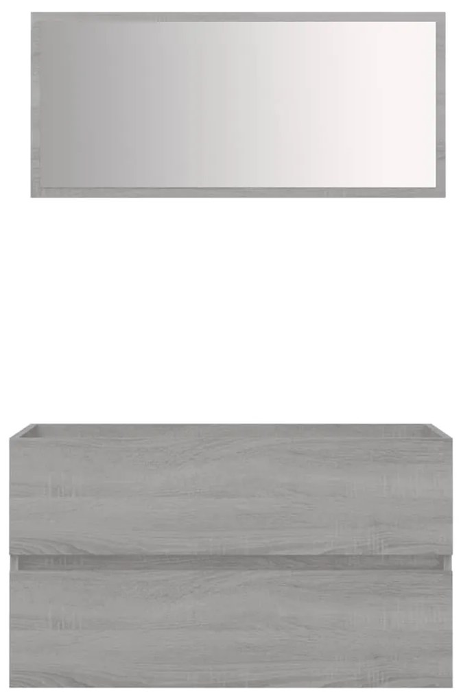 815739 vidaXL Set mobilier de baie, 2 piese, gri sonoma, lemn prelucrat