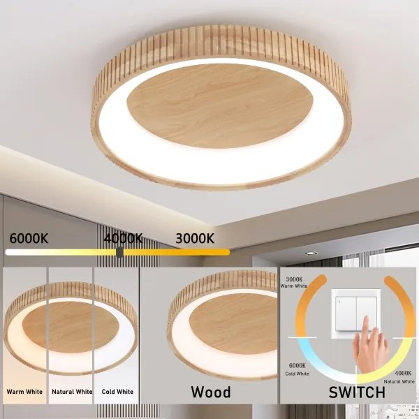 Brilagi - Plafonieră LED FALCON WOOD MODERN, 40 W, 230 V, Ø 60 cm, lemn