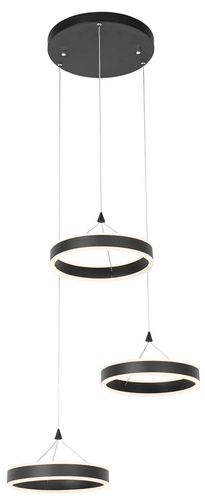 Lampă suspendată neagră rotundă cu LED cu dimmer în 3 trepte cu 3 lumini - Lyani