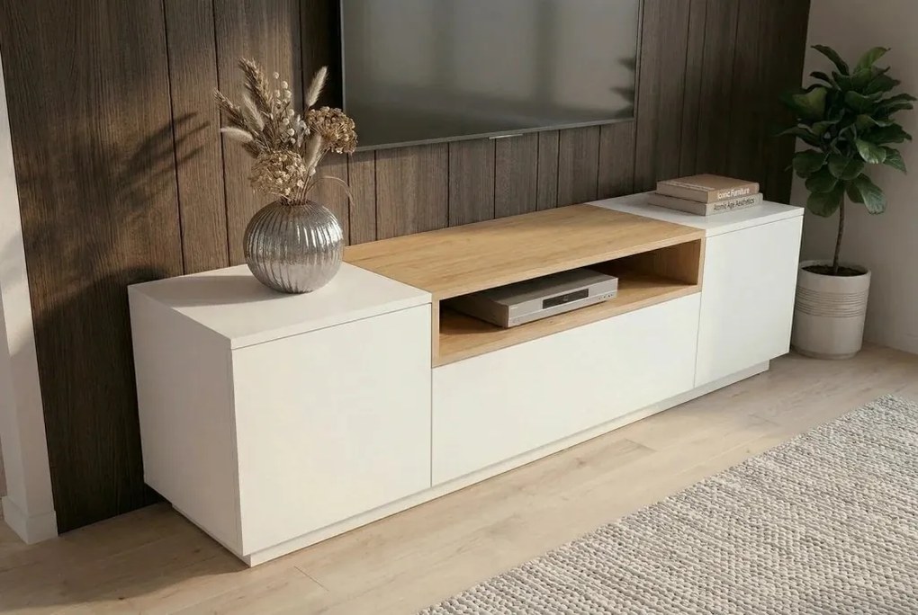 Comoda TV LOFT 160cm natur/ alb
