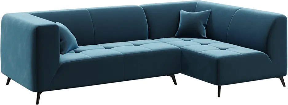 Canapea cu colt albastru navy din catifea si lemn pentru 4 persoane Toro Right Mesonica