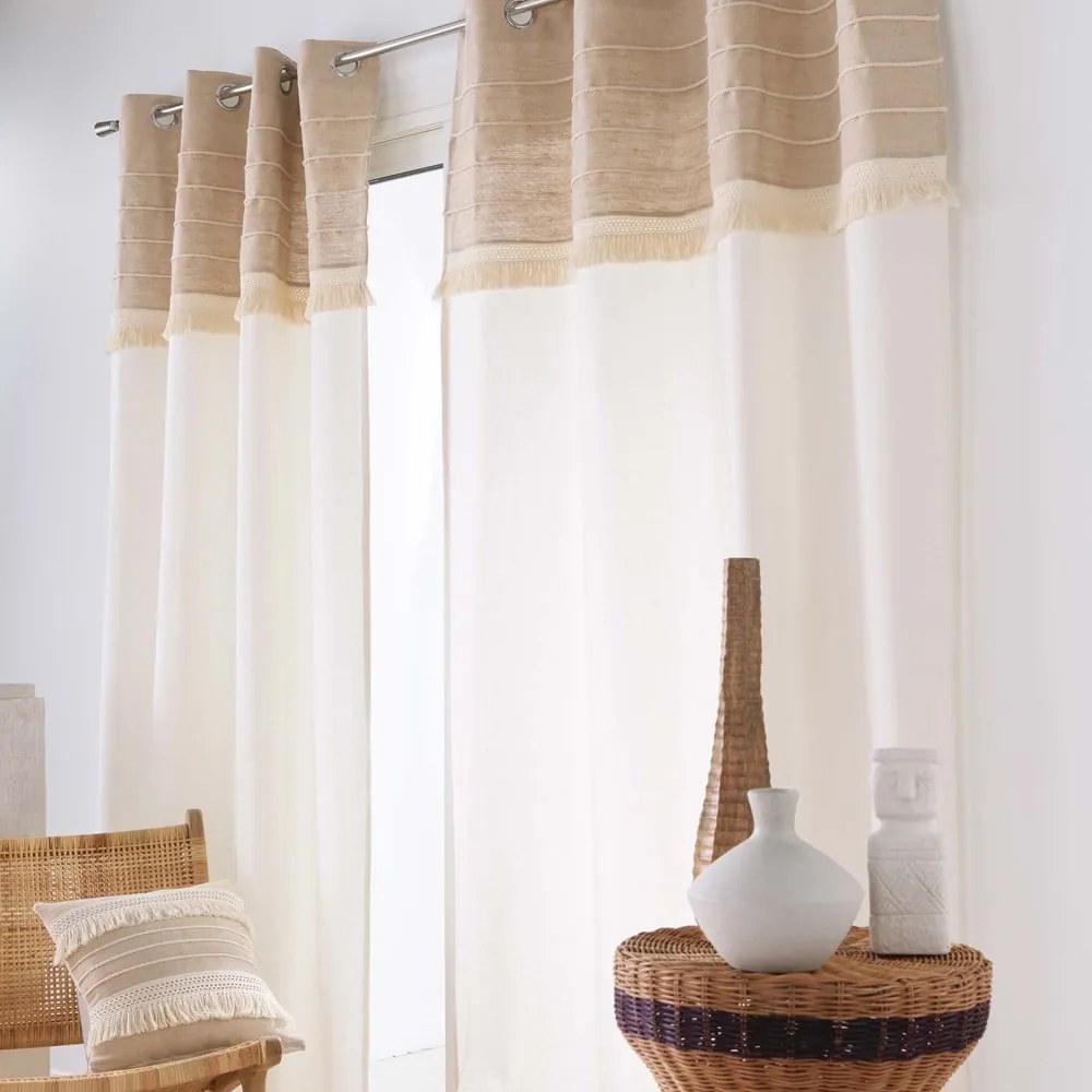 Draperie albă-maro din amestec de iută 140x240 cm Cirrus – douceur d'intérieur