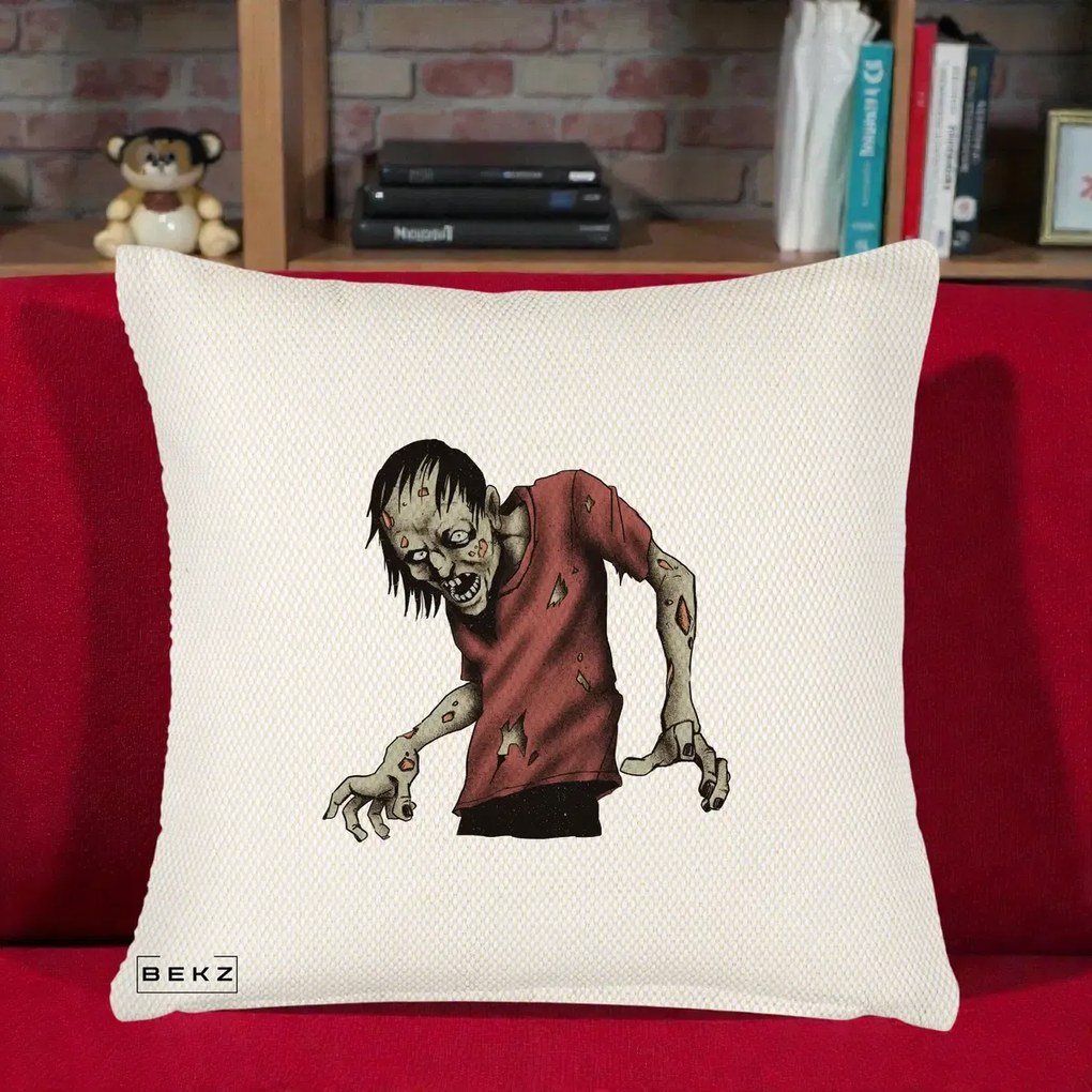 Perna Decorativa Halloween Zombie Infricosator, 40x40 cm, Crem Reliefat, Husa Detasabila, Perna Inclusa, BEKZ®