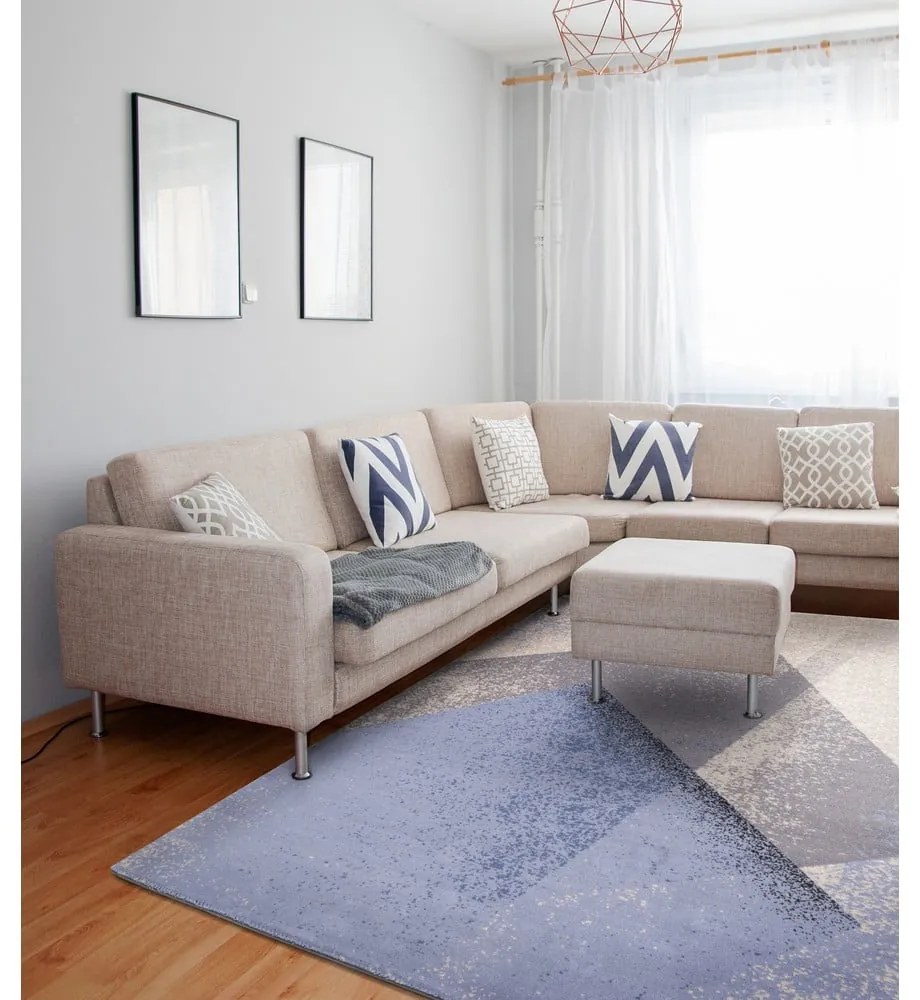 Covor albastru deschis din lână 160x240 cm Folds – Agnella