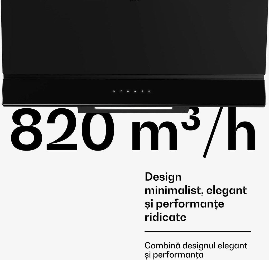 Klarstein Hotă Velaire, Elegantă, minimalistă, performantă, Clasa energetică A++, 820 m³/h, 90 cm