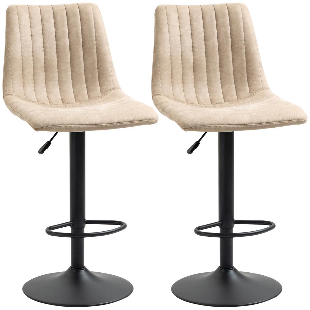 HOMCOM Set de scaune de bar reglabile pe inaltime 2 piese cu suport pentru picioare, otel si poliester, 47,5x57,5x95-116 cm, maro deschis