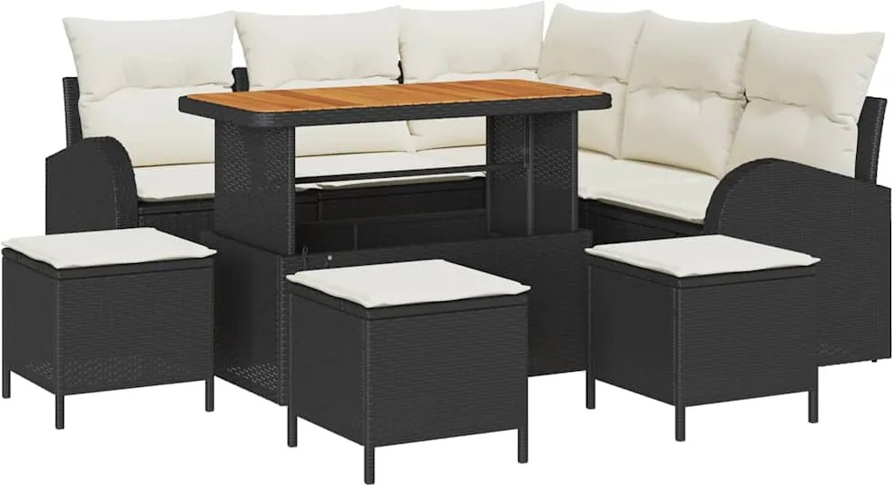 vidaXL Set de canapele pentru grădină cu pernă 9 pcs Negru și Crem