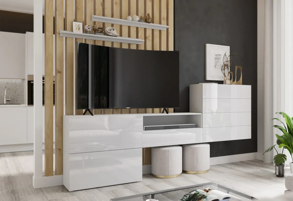 Expedo Set living ELPASO 52 + LED iluminat, alb/alb lucios