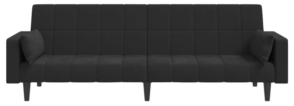 Canapea extensibila cu 2 locuri, 2 perne, negru, catifea Negru, Fara suport de picioare