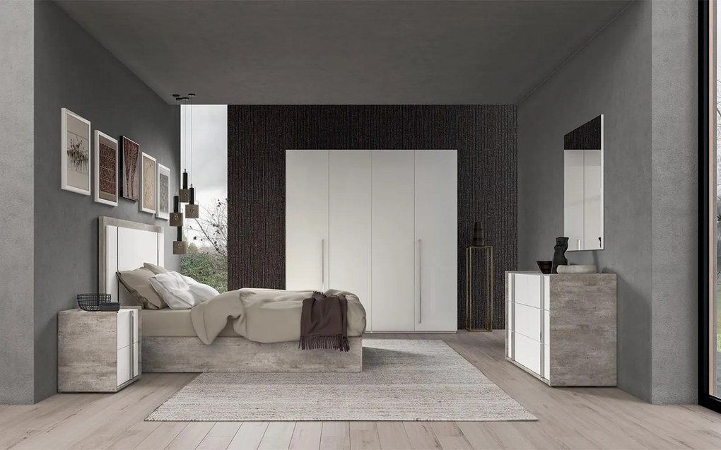 Noptieră lemn masiv Concrete, 64 × 40 × 56 cm