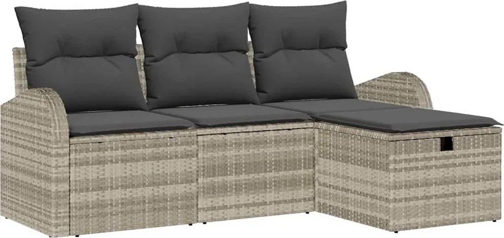 vidaXL Set de canapele pentru grădină 4 pcs Gri deschis Rattan poli