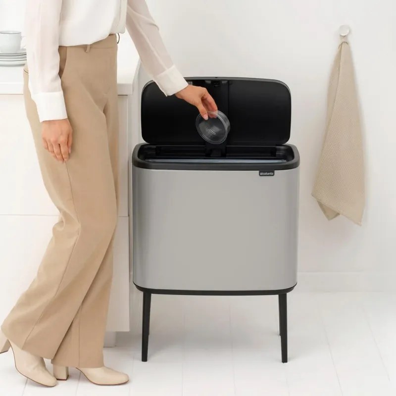 Cos de gunoi Brabantia Bo Touch 1010451, 36 L, Deschidere lina si silentioasa, Deschidere larga, Gri deschis