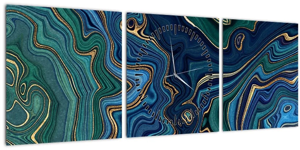 Tablou - Marmură verde- albastru (cu ceas) (90x30 cm)