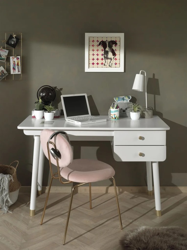 Set Pat Single, Noptieră și Birou pentru Copii, 3 Piese, 90x200 cm, Alb Satinat (Pin Masiv și MDF) – Billy – Vipack