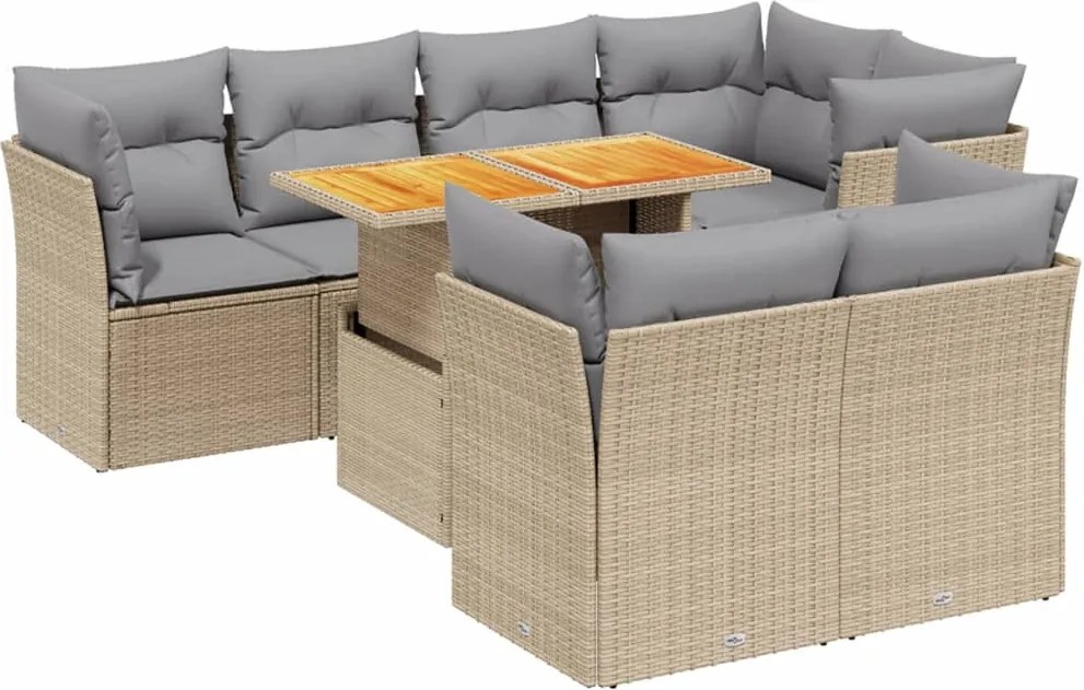 vidaXL Set canapele de grădină, 8 piese, cu perne, bej, poliratan