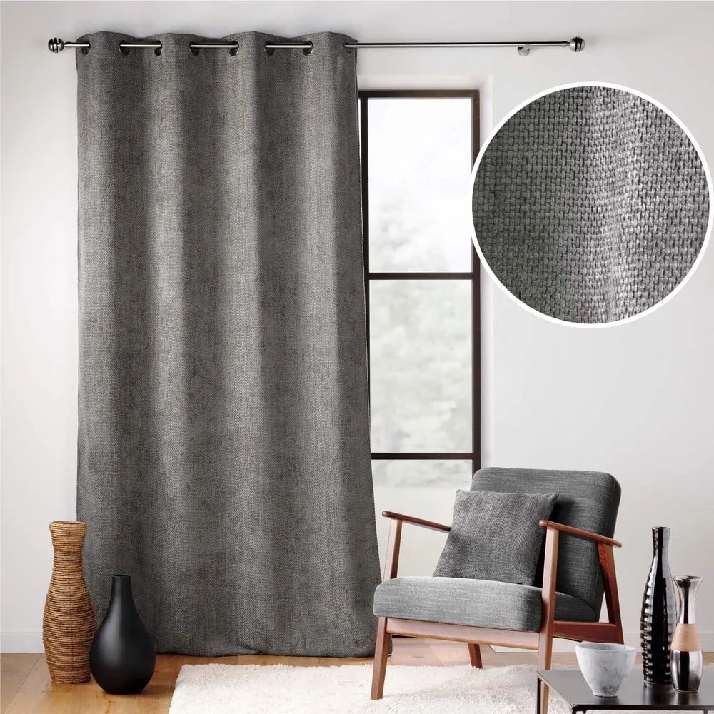 Draperie gri antracit din janilie 140x260 cm Leo – douceur d'intérieur
