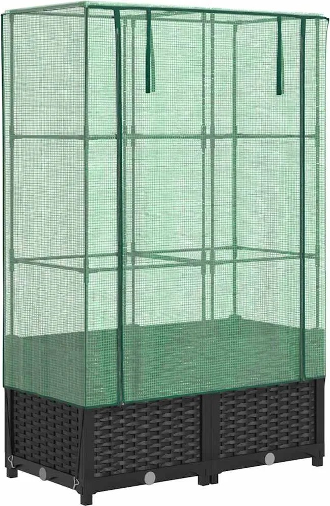 vidaXL Strat înălțat cu husă de seră, aspect ratan, 80x40x138 cm