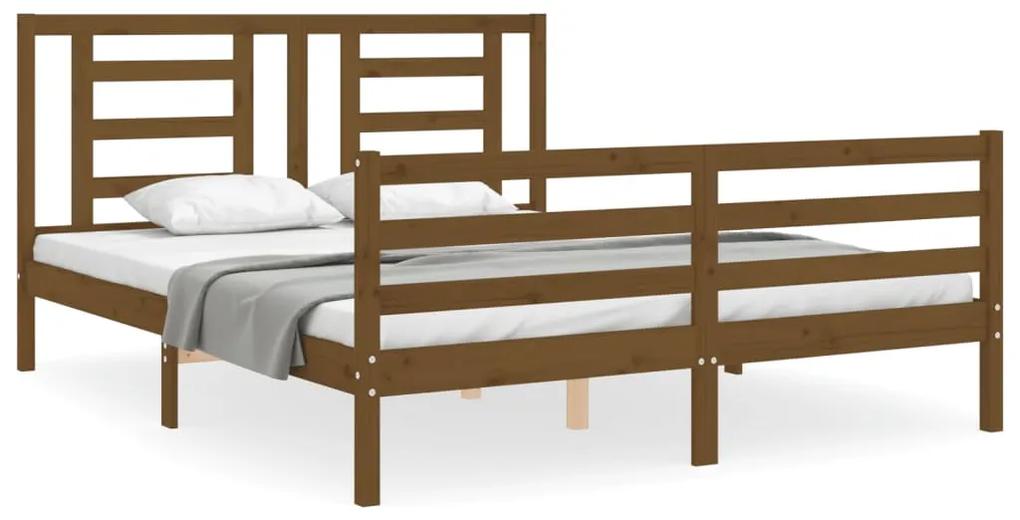 3194709 vidaXL Cadru de pat cu tăblie, maro miere, king size, lemn masiv