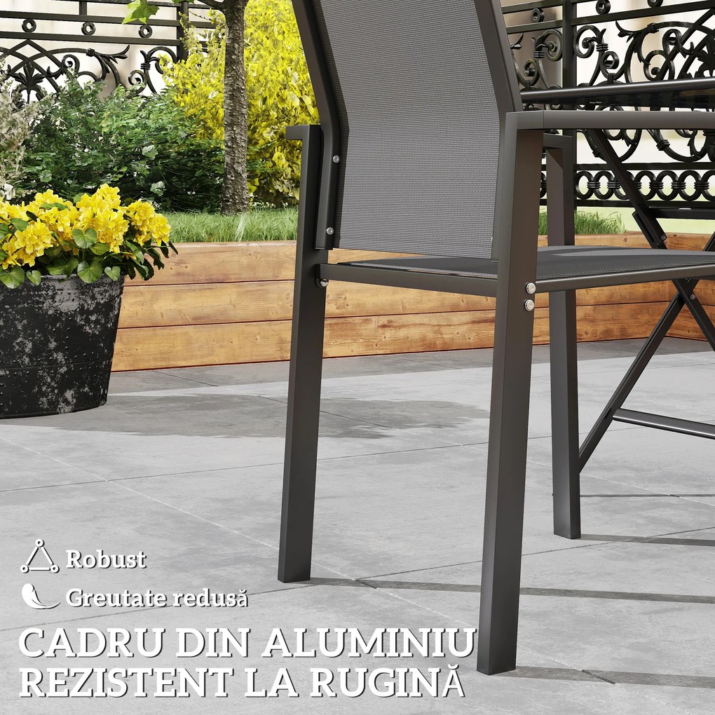 Outsunny Set de 2 Scaune de Grădină cu Cadru din Aluminiu, Plasă Respirabilă și Cotiere, 56x58x89 cm, Gri Închis | Aosom Romania