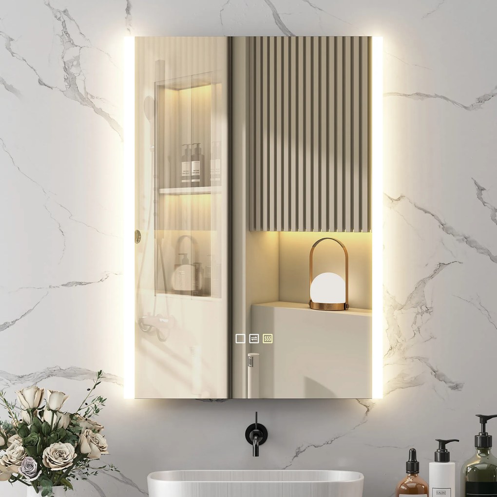 HOMCOM Oglindă LED 50x70 Antiaburire Touch IP44 | Aosom Romania