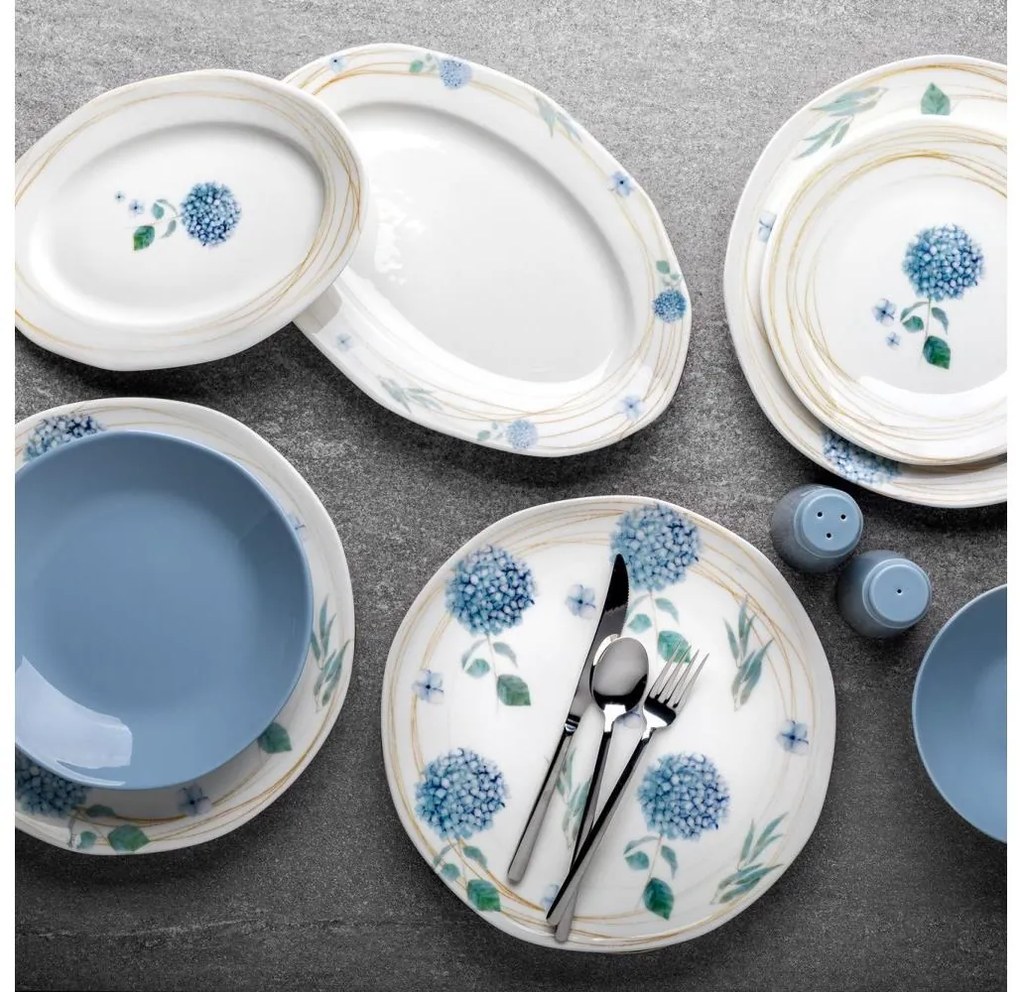 Set de veselă, 29 piese, porțelan alb-albastru